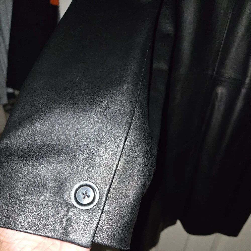 Vera Pelle Made in Italy Men's Black Leather Top Coat Size‎ 38/52 Fully Lined